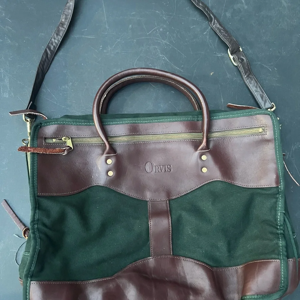 Orvis Men's Green and Brown Leather-Trim Canvas Travel Bag